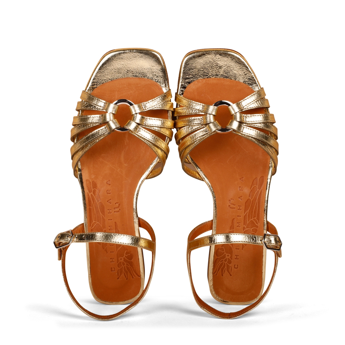 Chie Mihara flat sandals in gold metallic leather gold jewelry ...